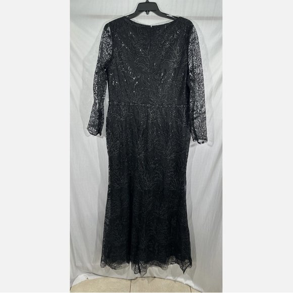 NEW $698 Mac Duggal [ 18 ] Embellished Wrap Over Long Sleeve Gown‎ Black - Picture 13 of 15